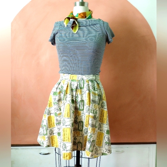 Modcloth Fervour "Faire Un Voyage" Skirt L 12 14 French Parisian Chic Retro VLV - Picture 2 of 5